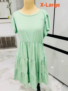 Tiered Flutter Sleeve Dress - Mint Green